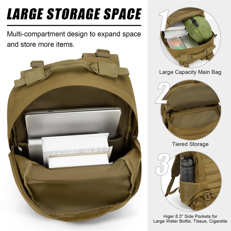 Jueachy Tactical Backpack for Men Hiking Day Pack Molle Military Rucksack Waterproof 30L EDC Bag with USA Flag Patch TAN Style - Image 5